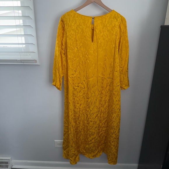 Sezane 42 US 10 Tinsley Jacquard Yellow Midi Dress 3/4 Sleeve - Picture 4 of 9